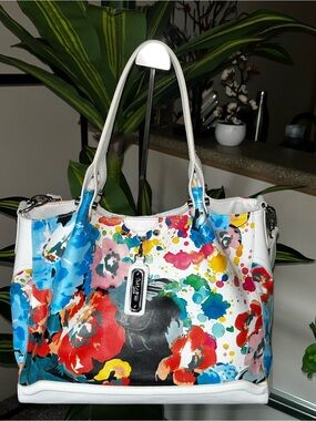 Sharif Handbag Crossbody White watercolor pattern with Vibrant Floral Interior